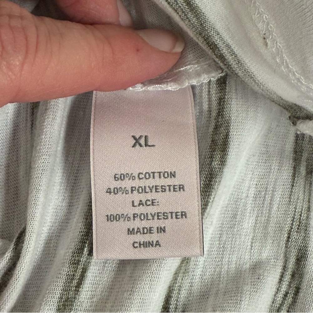 Allison Daley Striped Crochet Lace Yoke Short Sleeve Blouse Top XL White Tan - Picture 6 of 8